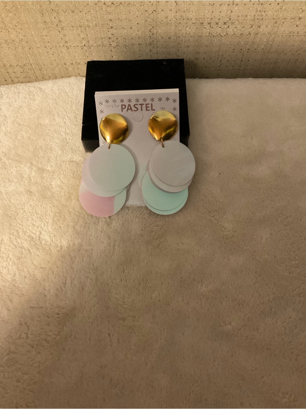 Pastels Gold-Top Drop Earrings with Pink, Mint & Lilac Discs